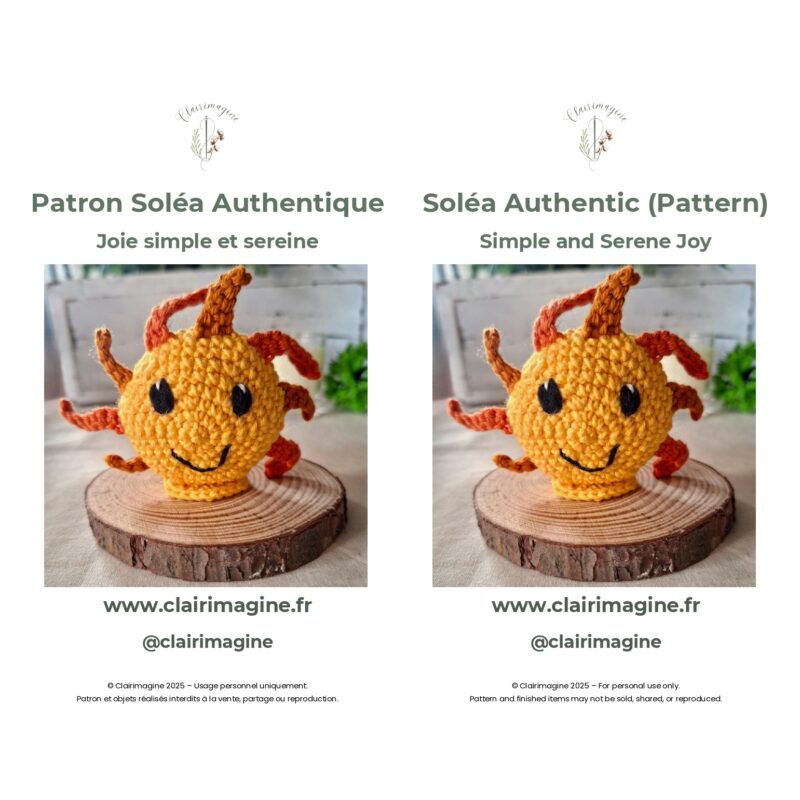 Patron crochet Soléa Authentique amigurumi – PDF en français et anglais